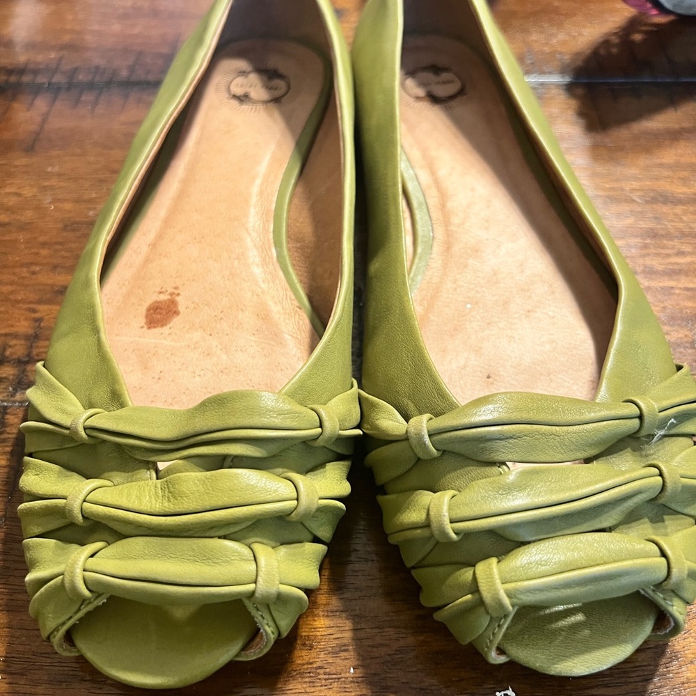 Anthropologie Green Leather Flats